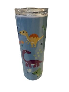 Kids Dinosaur Tumbler - Blue and Multicolor personalized with  “Mackenzie”